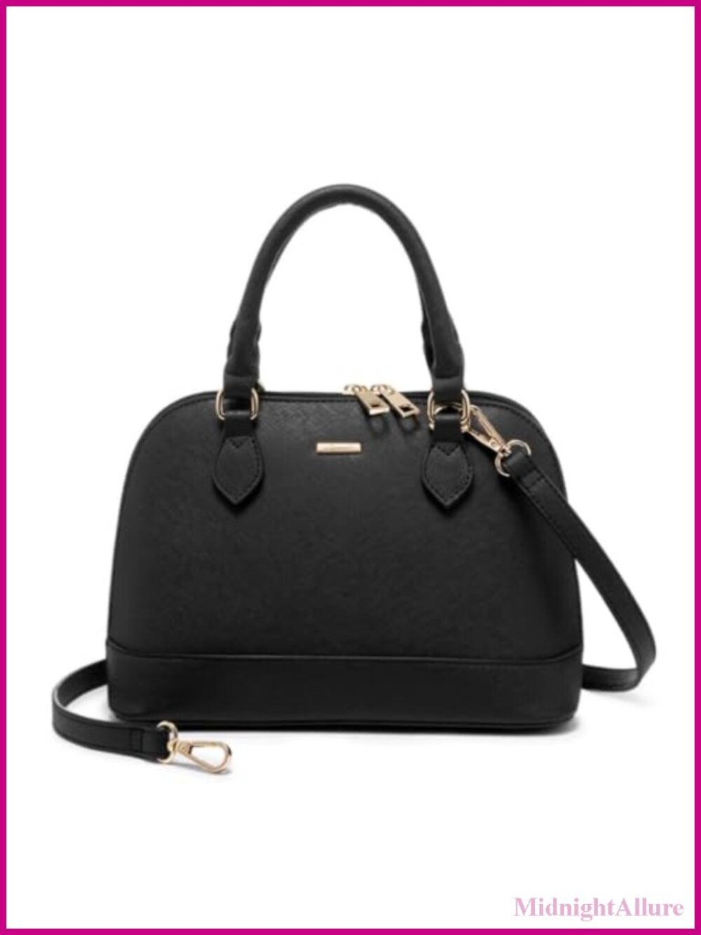 Faux Leather Crossbody Dome Satchel Handbag with Double Zip